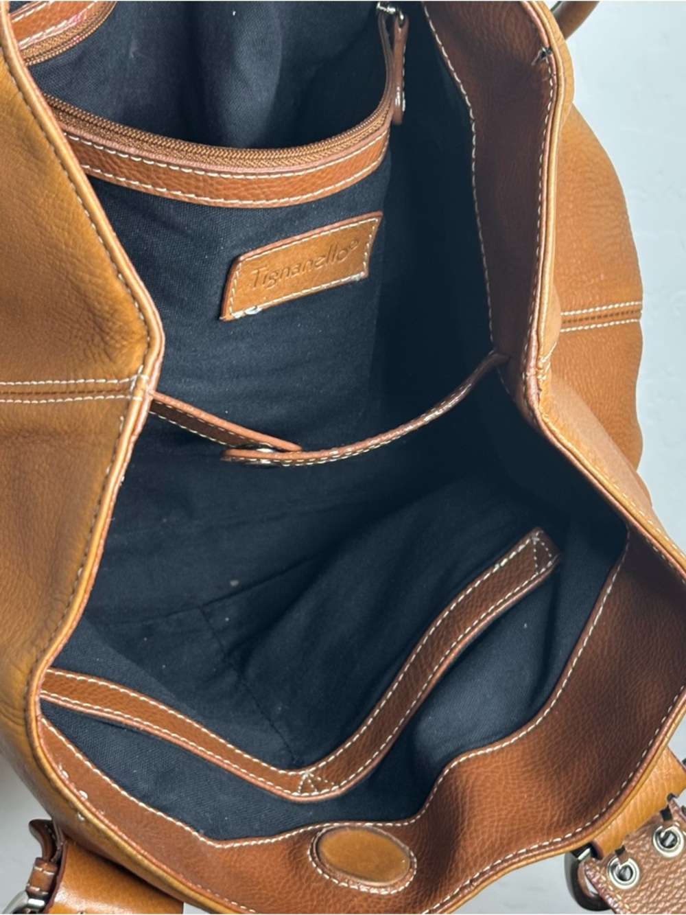 TIGNANELLO Satchel Tote Bag Caramel Leather Double Handle Magnet Closure - Picture 5 of 9